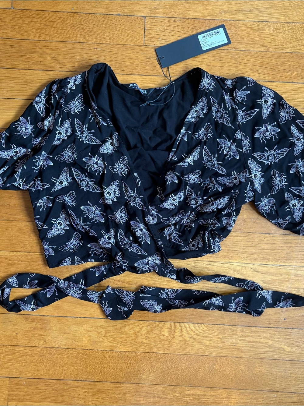 Disturbia Black Moth & Bee Wrap Crop Top